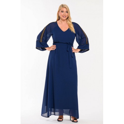 Plus Size Φόρεμα Μουσελίνα Μπλέ
