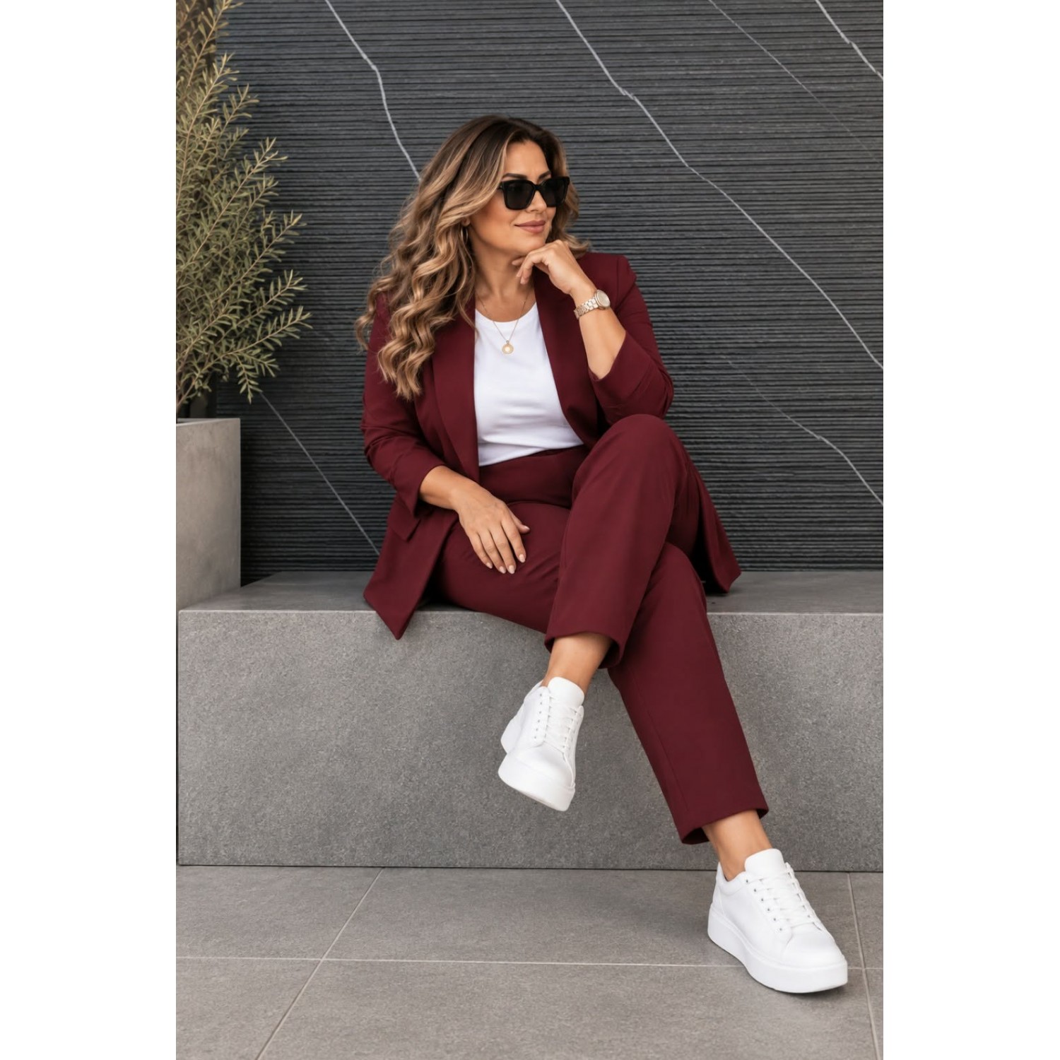 Plus Size Σετ Κουστούμι Μπορντώ