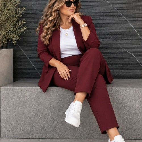 Plus Size Σετ Κουστούμι Μπορντώ