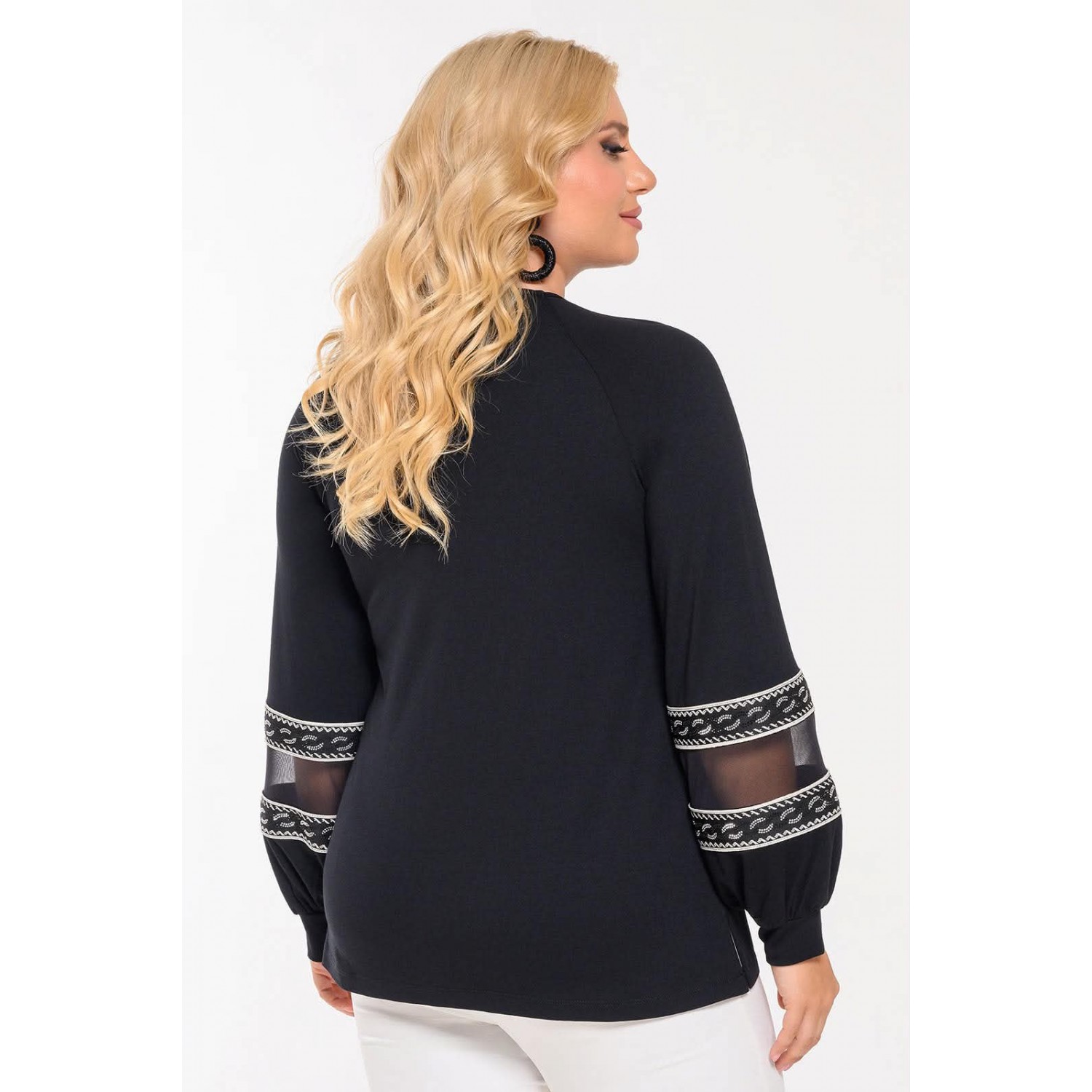 Plus Size Μπλούζα Με Διαφάνεια Μαύρο