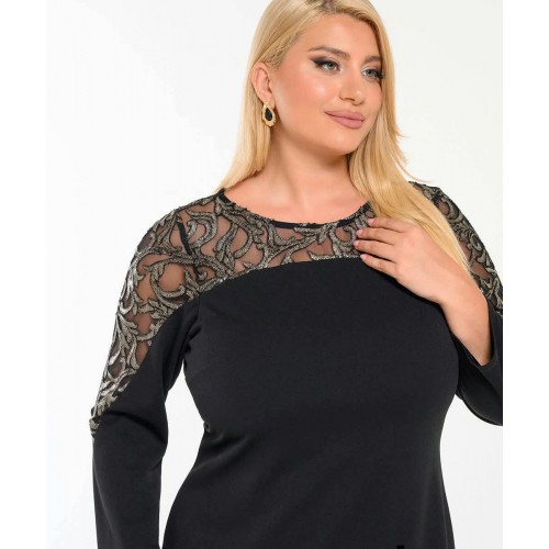 Plus Size Φόρεμα Με Τούλι Μαύρο Χρυσό
