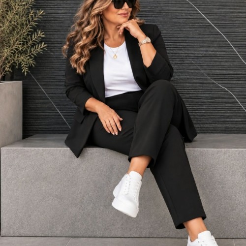 Plus Size Σετ Κουστούμι Μαύρο