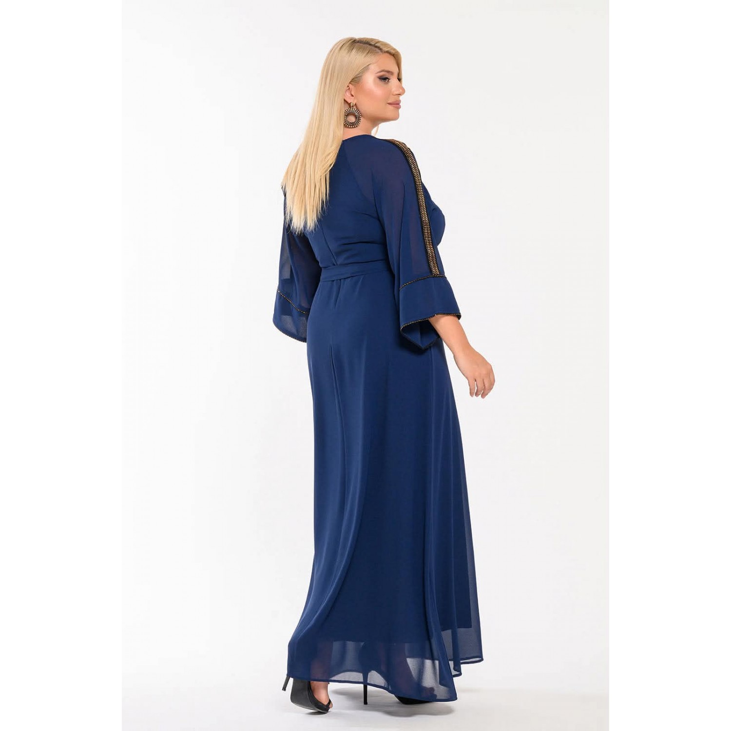 Plus Size Φόρεμα Μουσελίνα Μπλέ