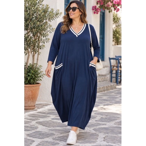 Plus Size Φόρεμα Ελαστικό Μπλε