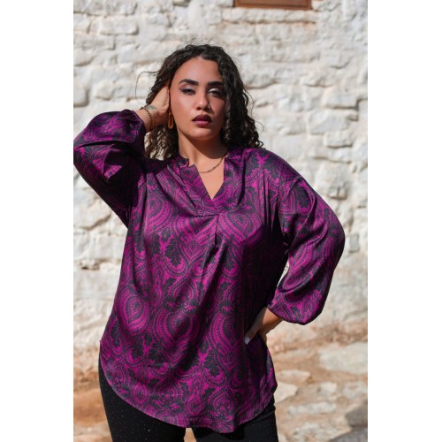Plus Size Μπλούζα Satin Μαύρο Magenda
