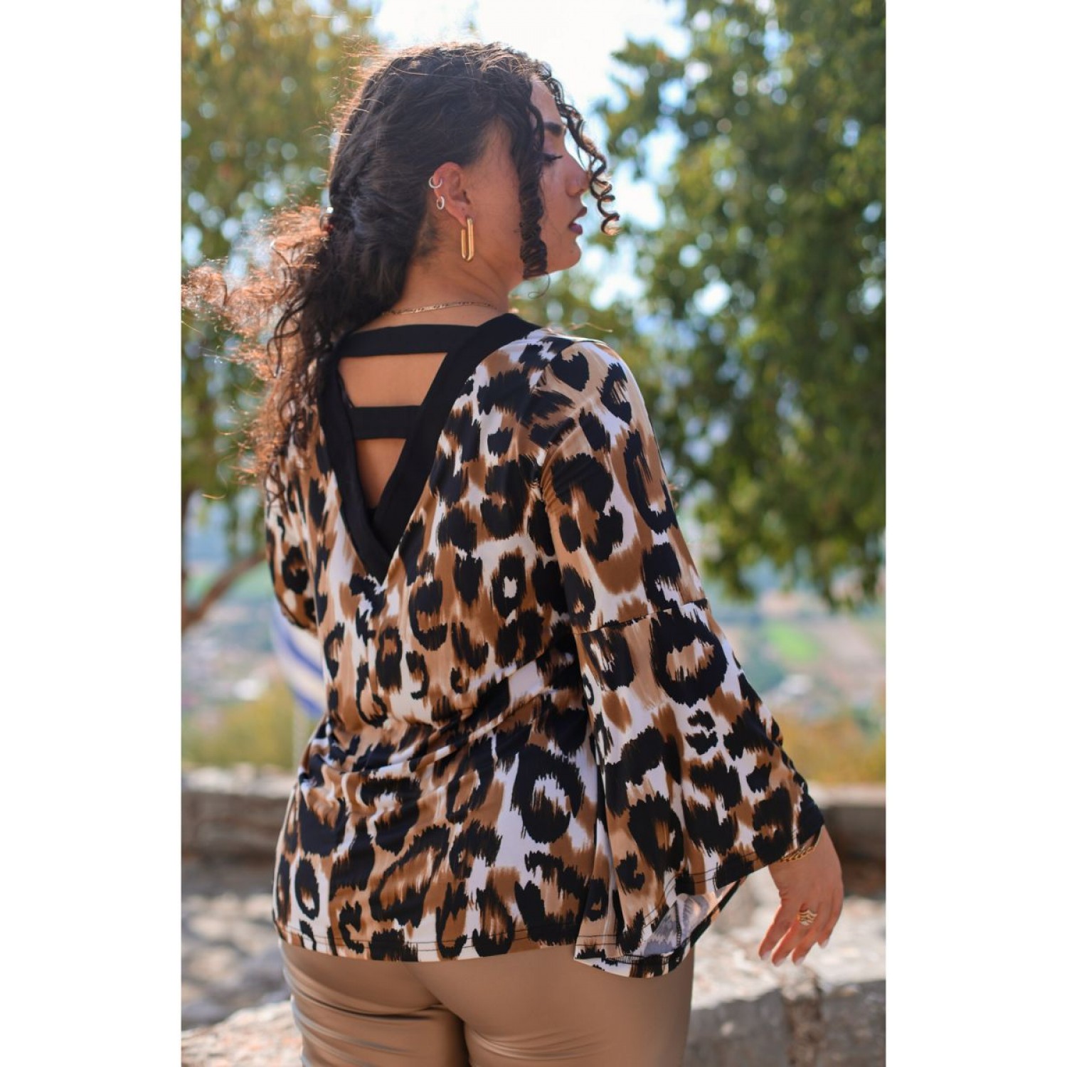 Plus Size Μπλούζα Jersey Καφέ Μαύρο