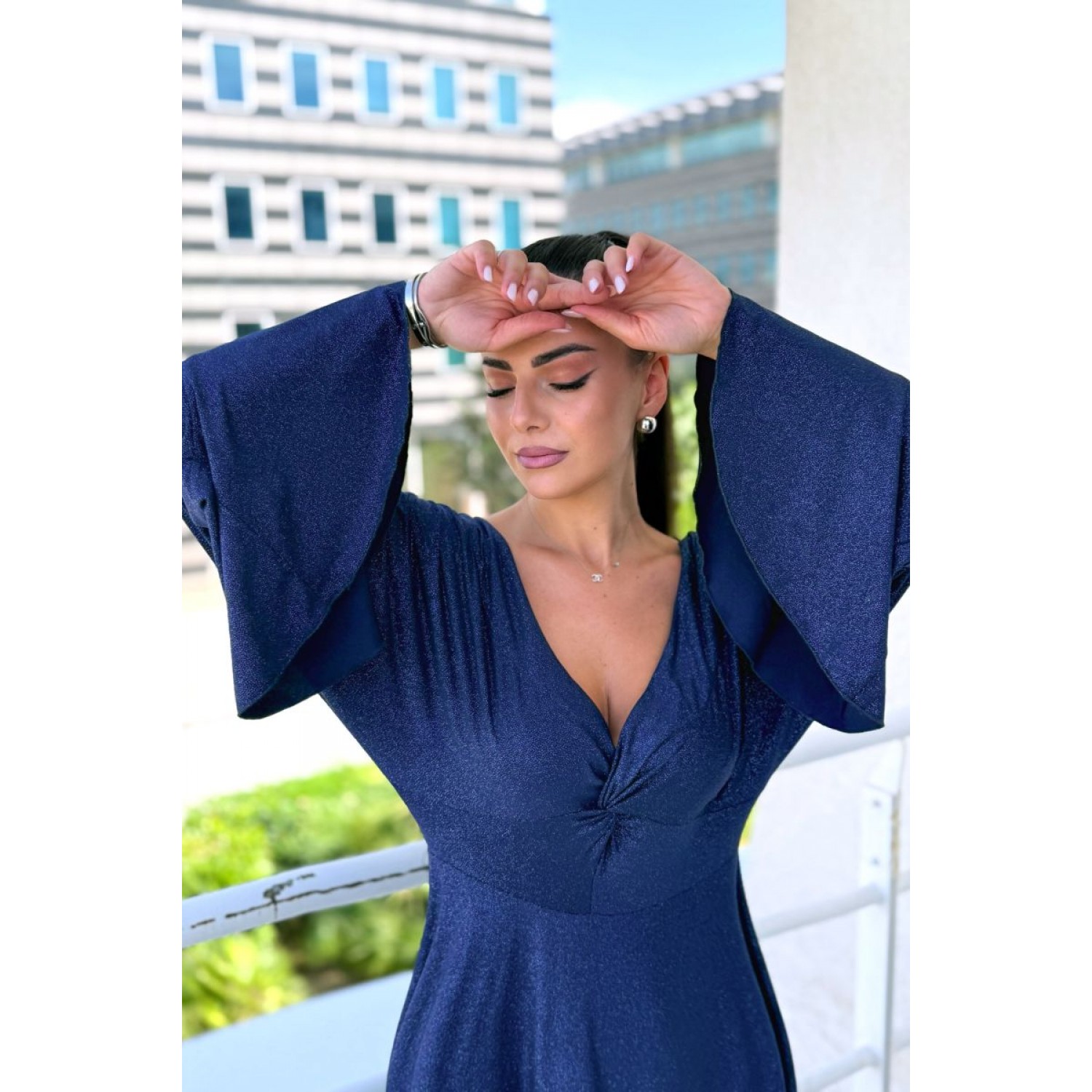 Plus Size Φόρεμα Glitter Μπλε