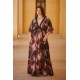Plus Size Φόρεμα Maxi Σατέν Μαύρο Μπορντώ