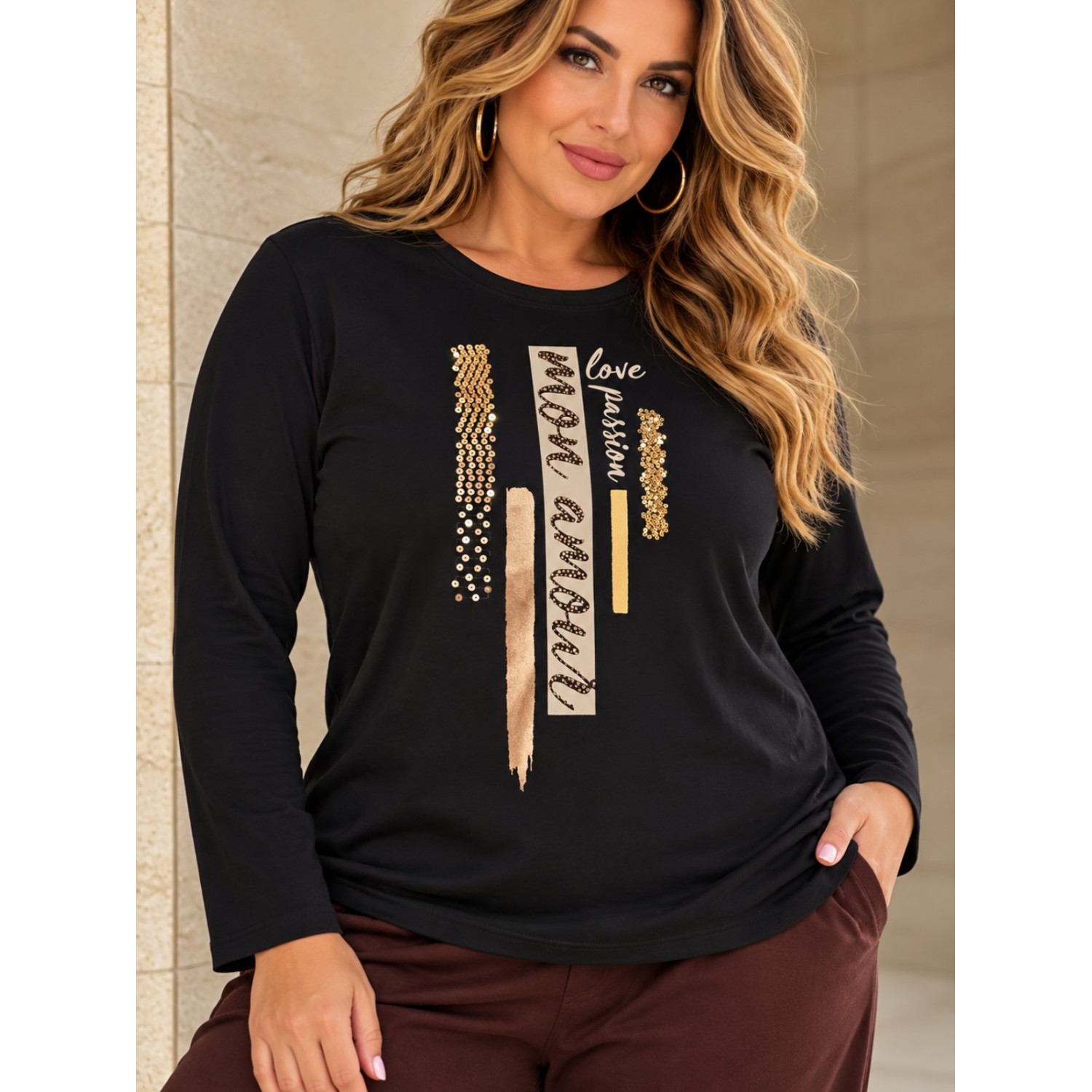 Plus Size Μπλούζα Mon Amour Μαύρο