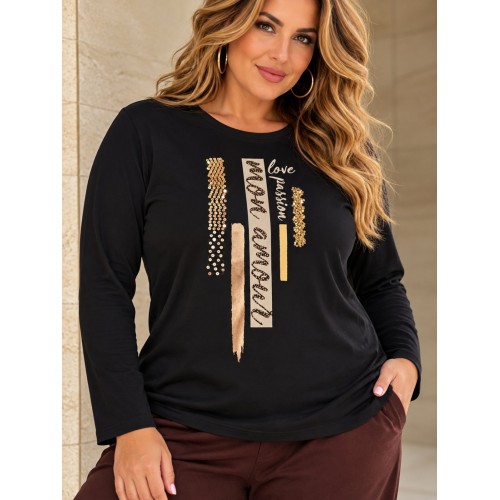 Plus Size Μπλούζα Mon Amour Μαύρο
