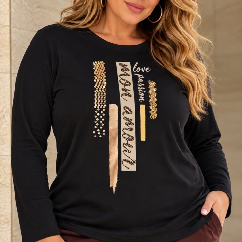 Plus Size Μπλούζα Mon Amour Μαύρο