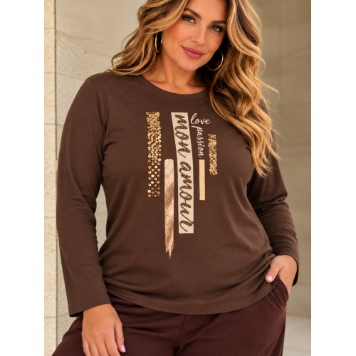 Plus Size Μπλούζα Mon Amour Καφέ