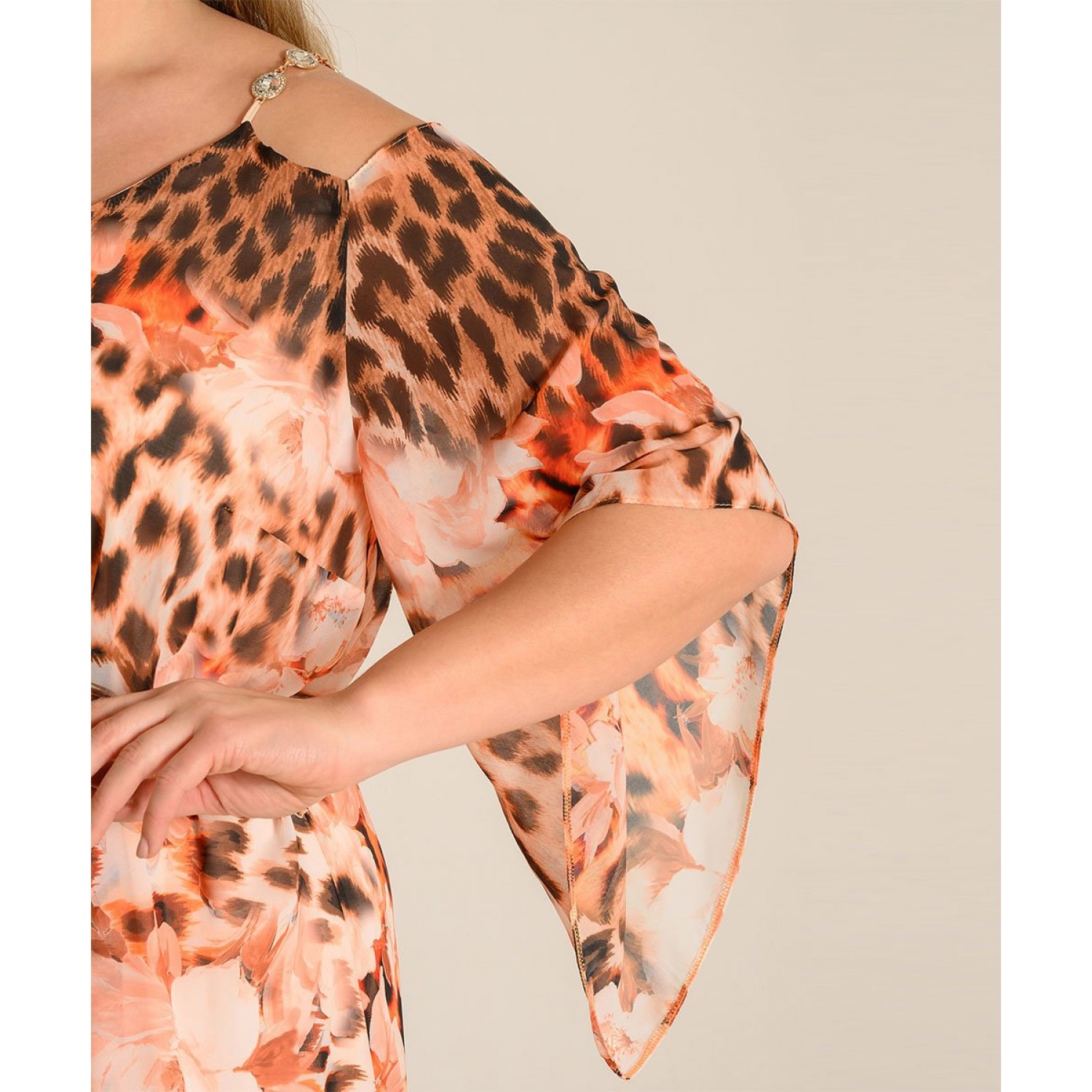 Φόρεμα Μουσελίνα Animal Print 4-0721 Σομόν