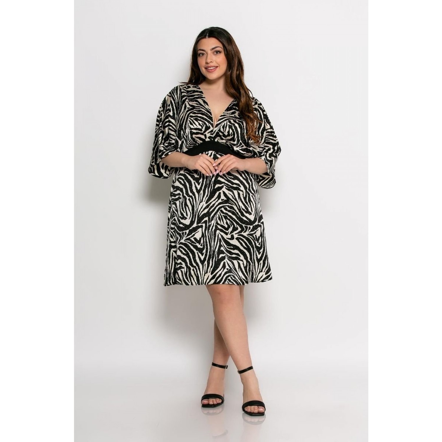 Φόρεμα Ezra Dress Midi Σατέν 2-7258-5 Μαύρο-Εκρού