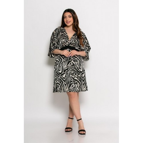 Φόρεμα Ezra Dress Midi Σατέν 2-7258-5 Μαύρο-Εκρού