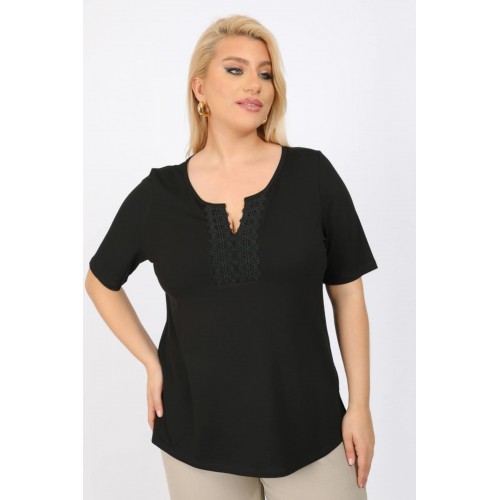 Μπλούζα Viscose Με Δαντέλα 1-2168-1 Μαύρο