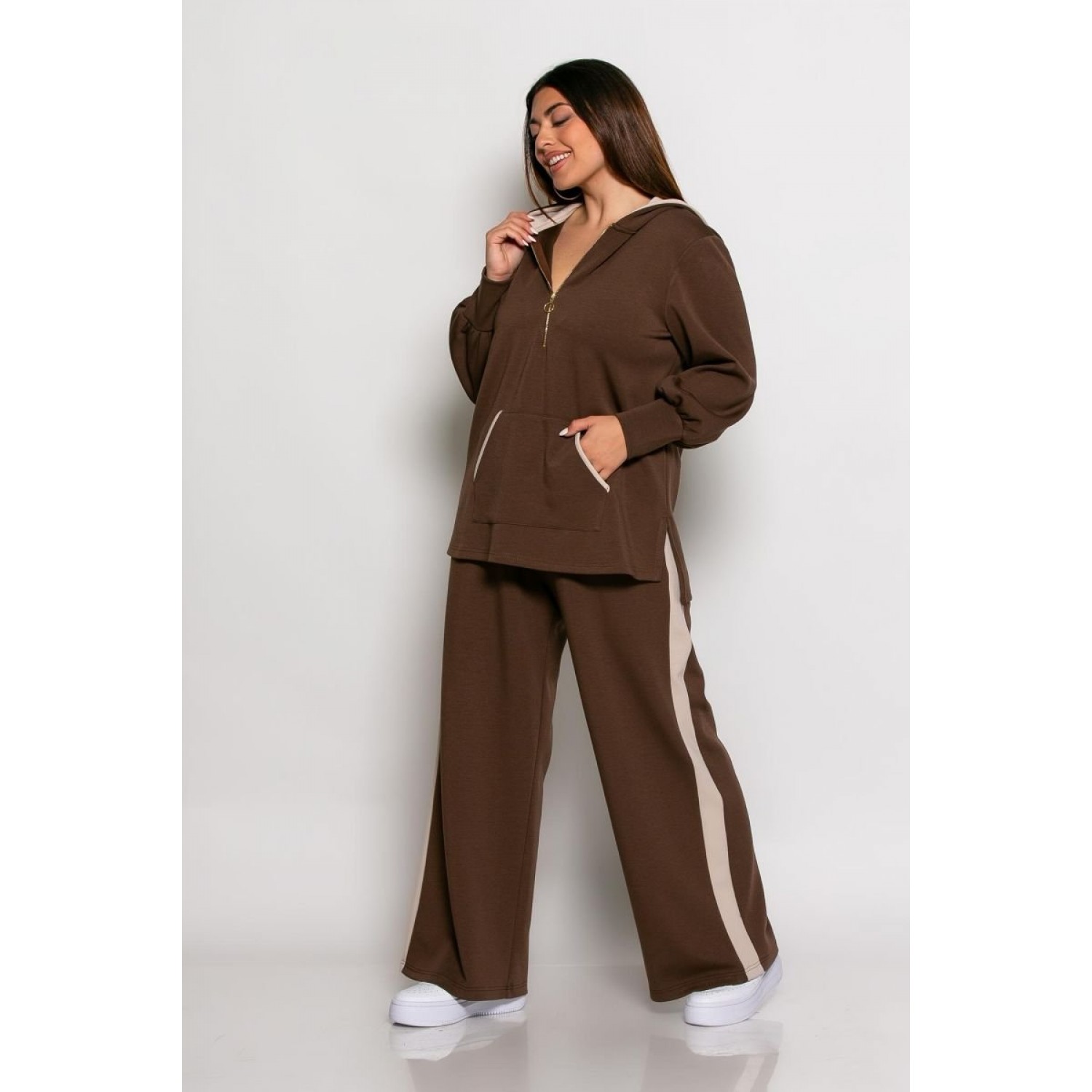 Plus Size Παντελόνα Φούτερ Καφέ