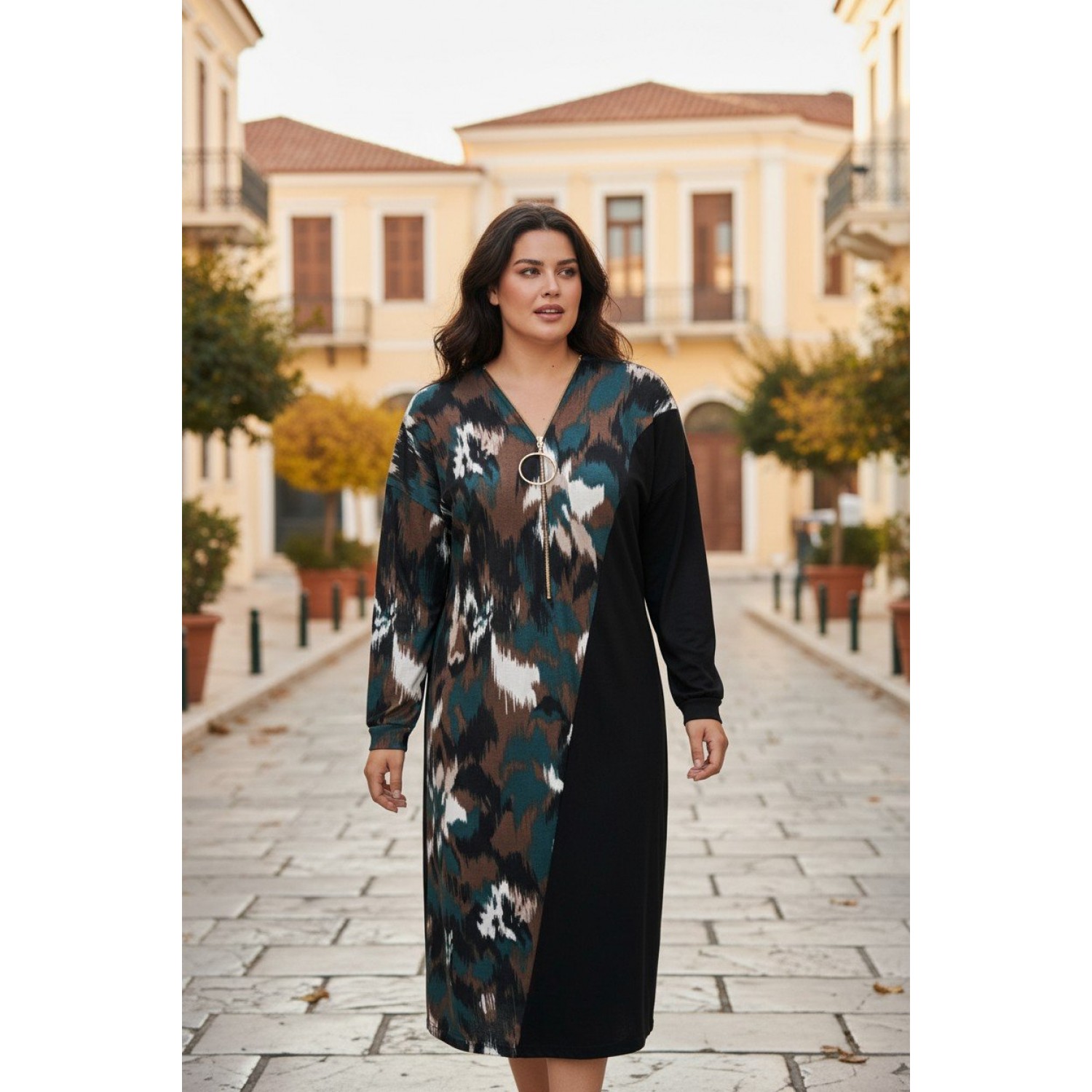 Φόρεμα Πλεκτό Oversized Κωδικός: 3-6006-1 Μαύρο Ζακάρ