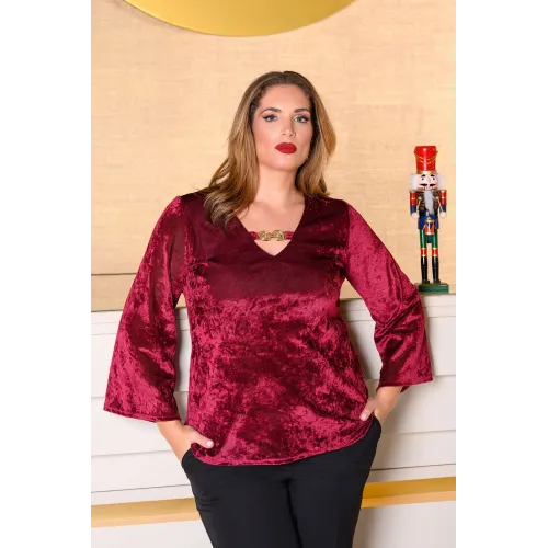 Plus Size Μπλούζα Βελούδινη Μπορντώ
