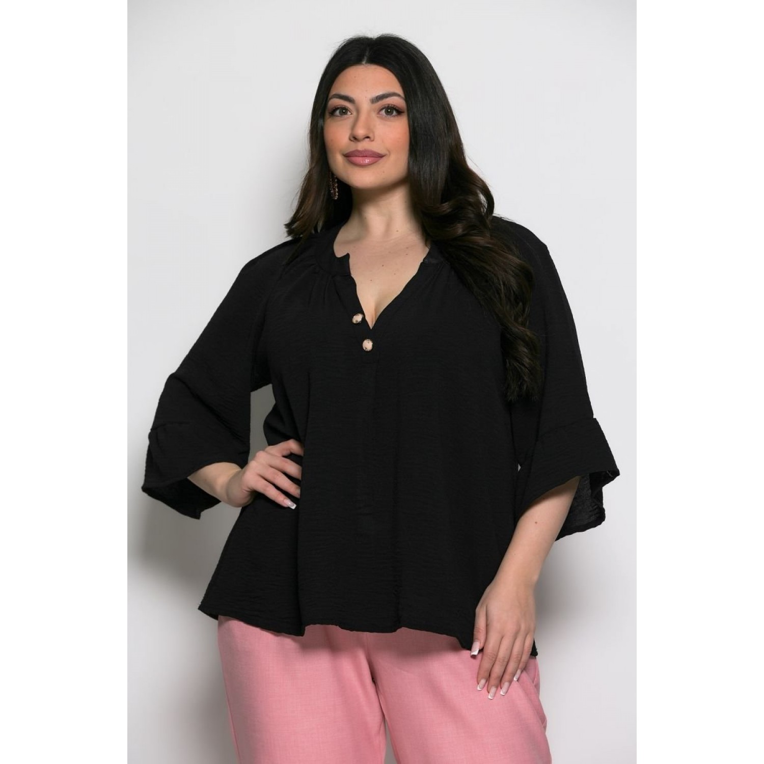 Mπλούζα Sara Oversized Με Τρουακάρ Μανίκια Μαύρο