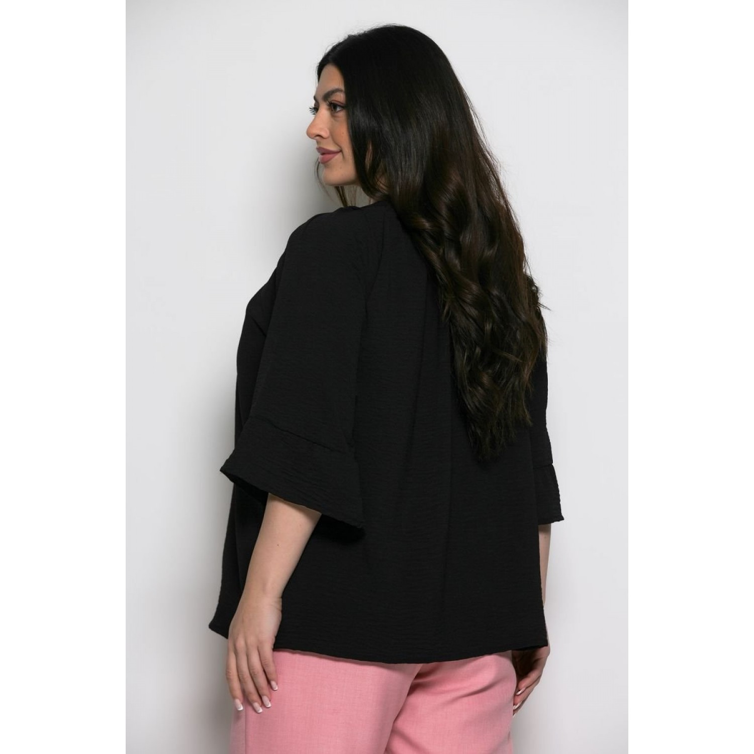 Mπλούζα Sara Oversized Με Τρουακάρ Μανίκια Μαύρο