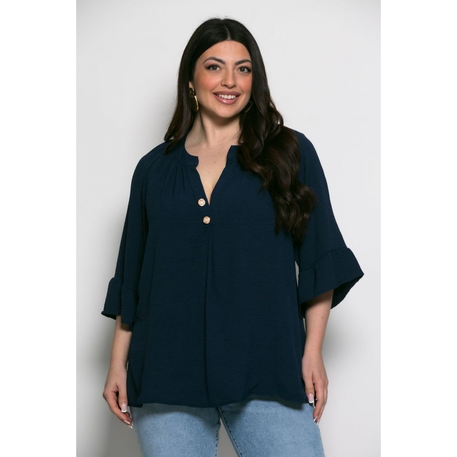 Mπλούζα Sara Oversized Με Τρουακάρ Μανίκια Μπλε