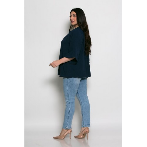 Mπλούζα Sara Oversized Με Τρουακάρ Μανίκια Μπλε