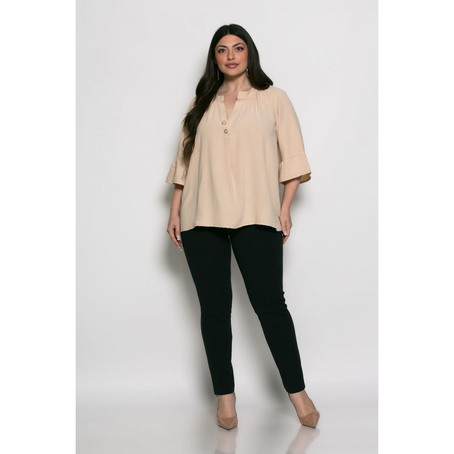 Mπλούζα Sara Oversized Με Τρουακάρ Μανίκια Μπεζ