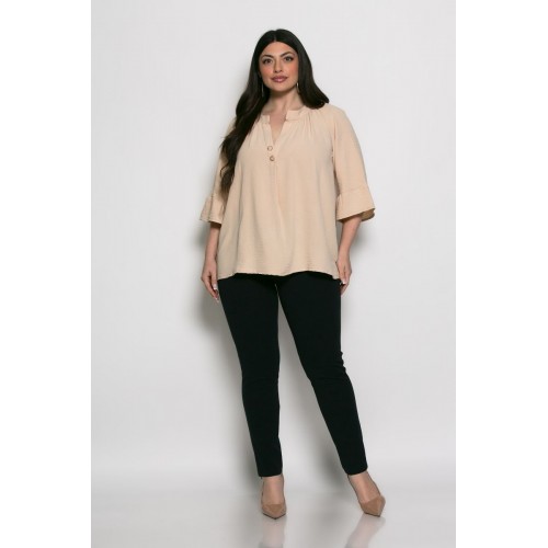 Mπλούζα Sara Oversized Με Τρουακάρ Μανίκια Μπεζ