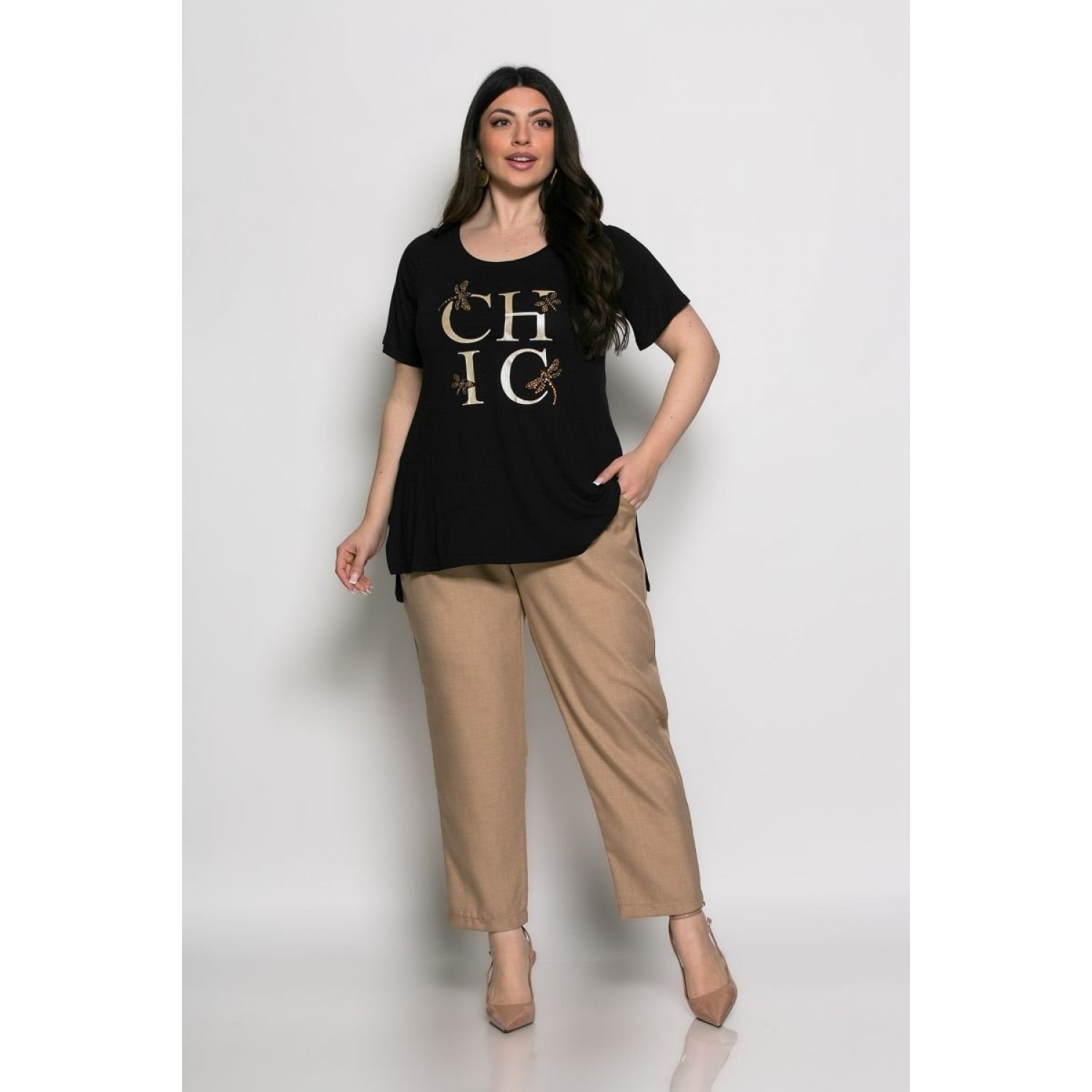 Mπλούζα Chic T-shirt Me Strass Μαύρο