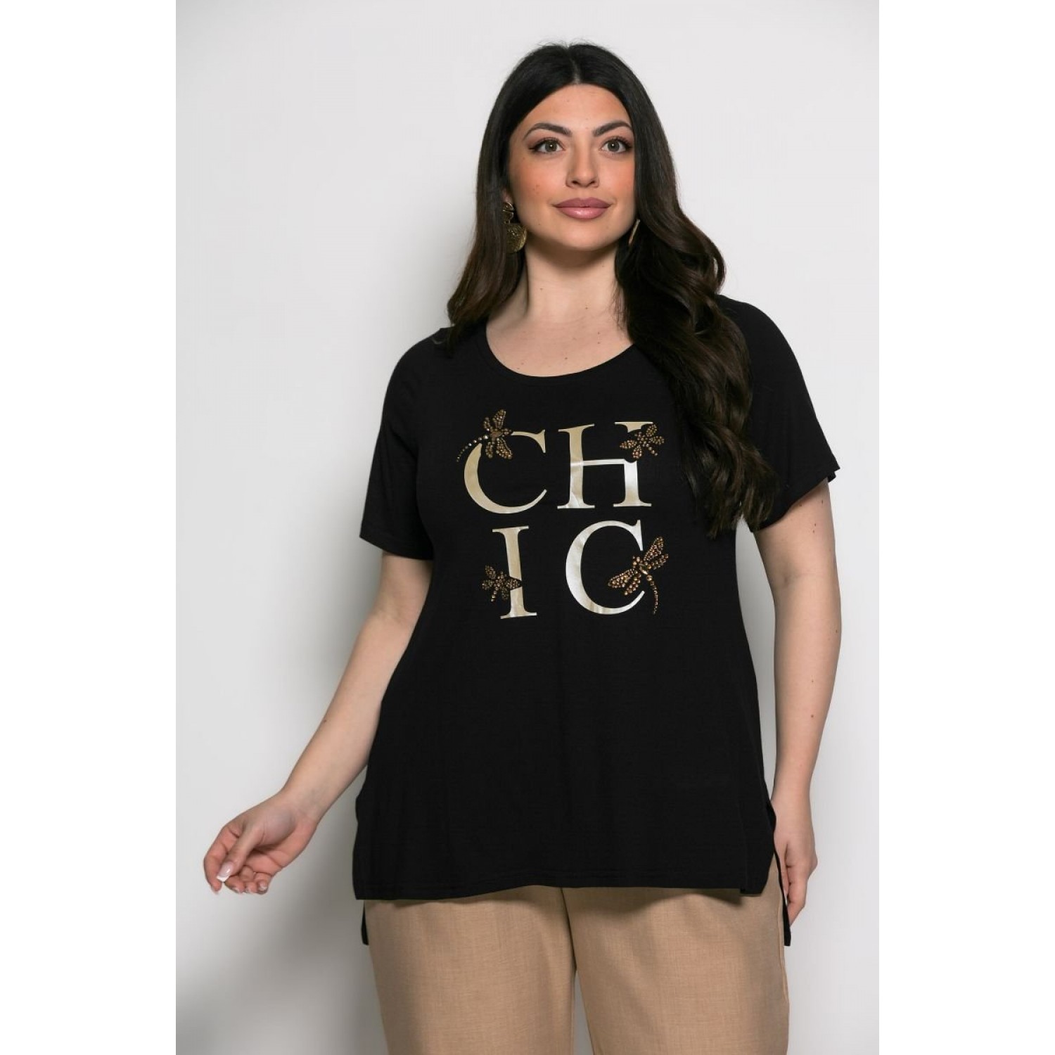 Mπλούζα Chic T-shirt Me Strass Μαύρο