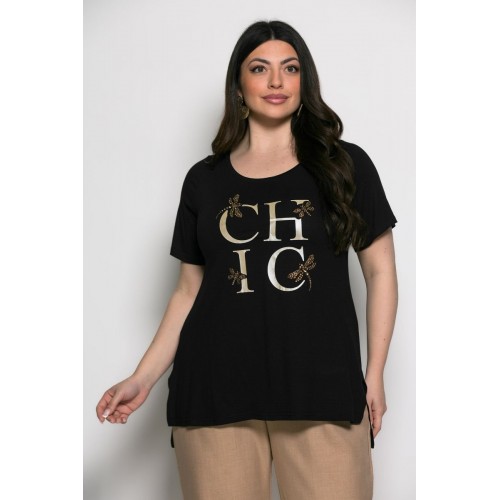 Mπλούζα Chic T-shirt Me Strass Μαύρο