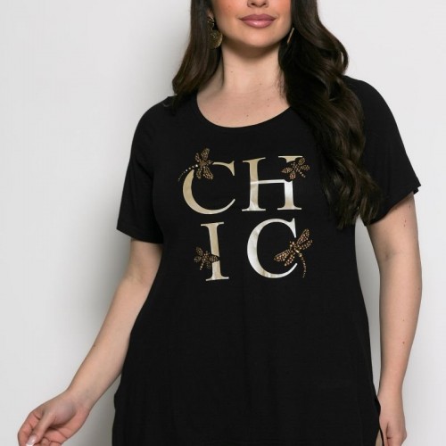 Mπλούζα Chic T-shirt Me Strass Μαύρο