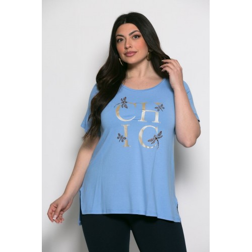 Mπλούζα Chic T-shirt Me Strass Σιέλ