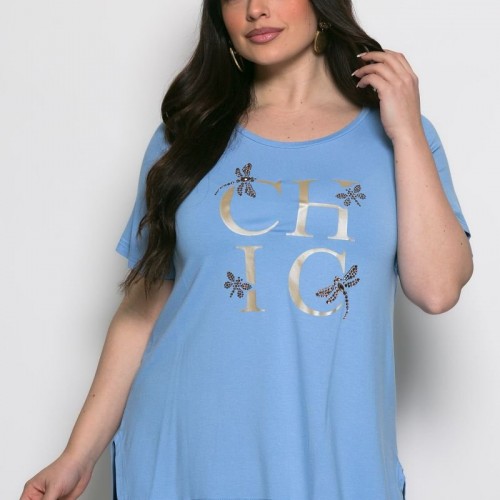 Mπλούζα Chic T-shirt Me Strass Σιέλ