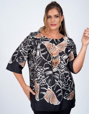 Satin Εμπριμέ Μπλούζα Κωδικός: 1-2260 Μαύρη