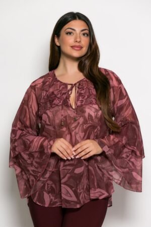 Μπλούζα Victoria Εμπριμέ Με Βολάν Dusty Pink Ροζ Κωδικός:2-3105-3