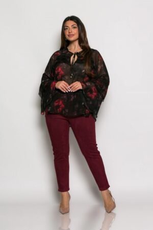 Μπλούζα Victoria Εμπριμέ Με Βολάν Μαύρο Κόκκινο Κωδικός: 2-3105-5