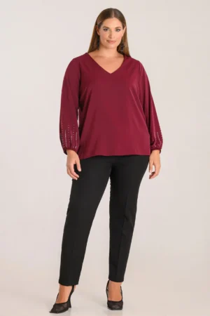 Μπλούζα Με Στρας Κωδικός: 4-0901-2 Μπορντό