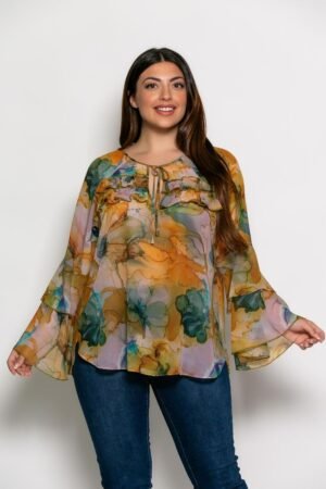 Μπλούζα Victoria Εμπριμέ Με Βολάν Κίτρινο Πράσινο Κωδικός: 2-3105-4