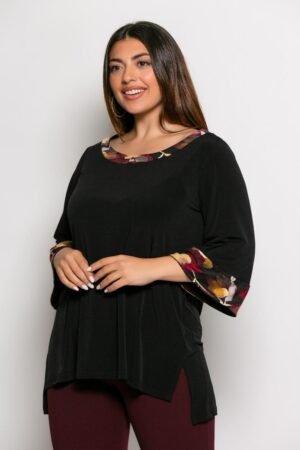 Μπλούζα Jersey Ελαστική Με Εμπριμέ Λεπτομέρεια Μαύρο 2-3573-1