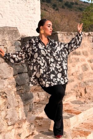 Πουκαμίσα Savina Oversized Κωδικός: 2-5691-2 Μαύρο Λουλούδια