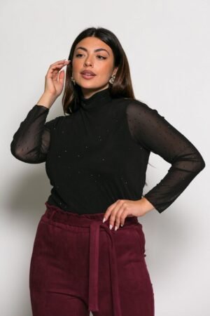 Μπλούζα Selen Κωδικός: 2-3161-1 Μαύρο Στρας Τούλι
