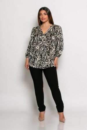 Μπλούζα Siena Με Πιέτα Στο Στήθος Μαύρο Εκρού Κωδικός: 2-3030-31