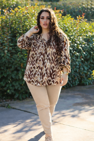 Μπλούζα Aila Με Πιέτα Στο Στήθος Καφέ Μπεζ