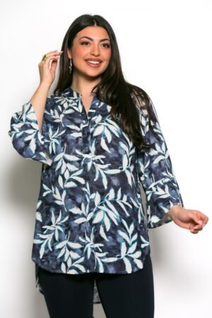 Μπλούζα Mila Με Κουμπιά Και Βολάν Μπλε Εκρού