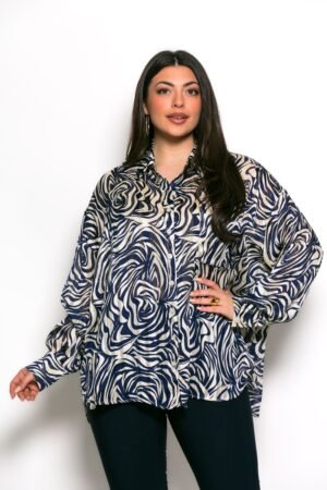 Πουκαμίσα Savina Oversized Μπλε Εκρού Lurex