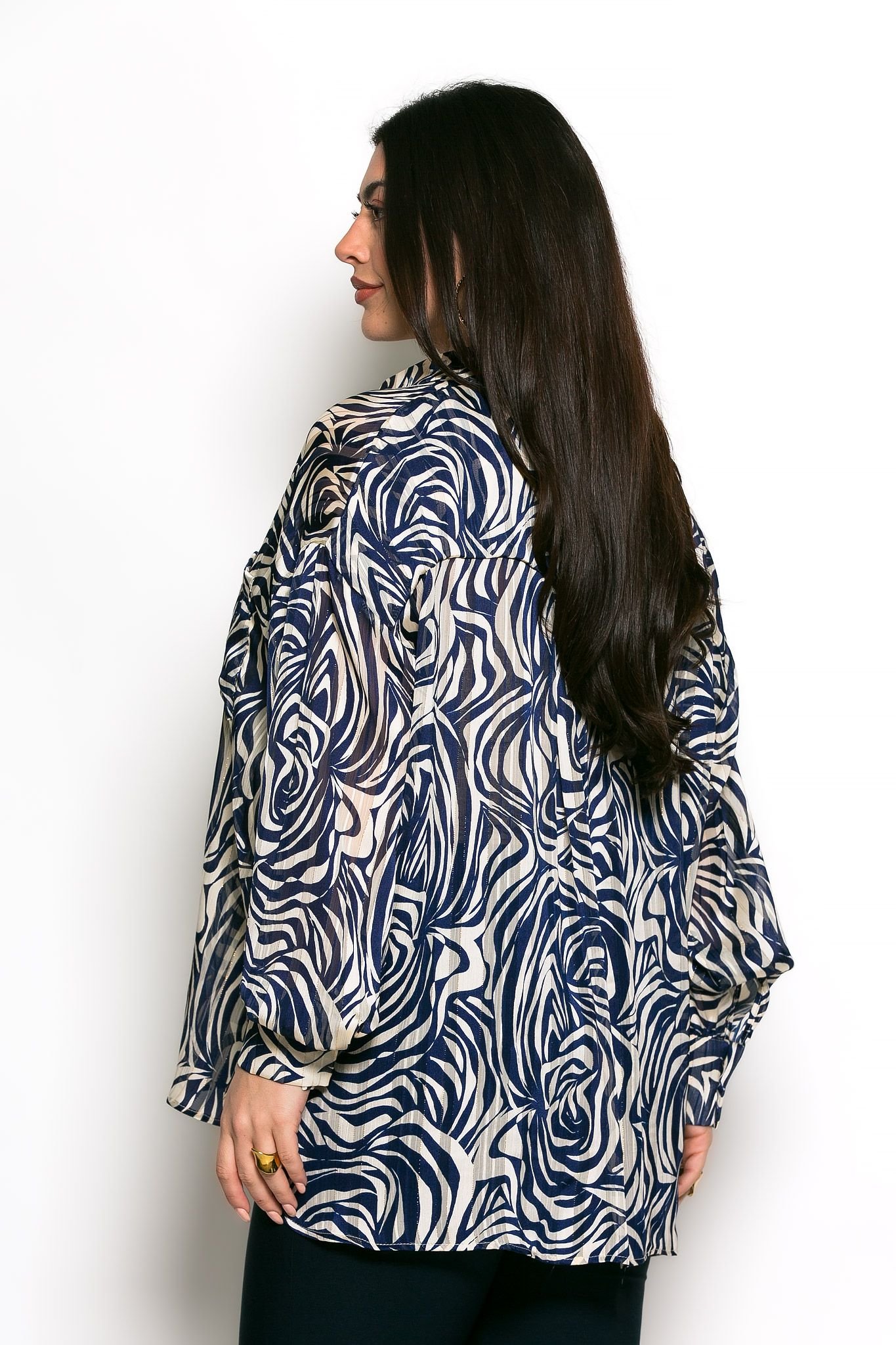 Πουκαμίσα Savina Oversized Μπλε Εκρού Lurex - Image 2