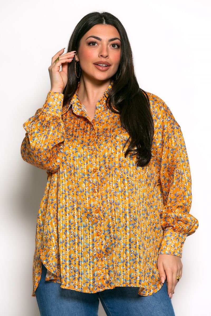 Πουκαμίσα Savina Oversized Πορτοκαλί Λουλούδια Lurex