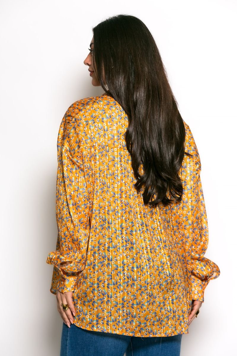 Πουκαμίσα Savina Oversized Πορτοκαλί Λουλούδια Lurex - Image 2